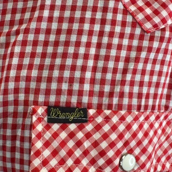 Vintage Wrangler Red Gingham Sleeveless Pearl Snap Western Shirt XL USA Made - Picture 7 of 16